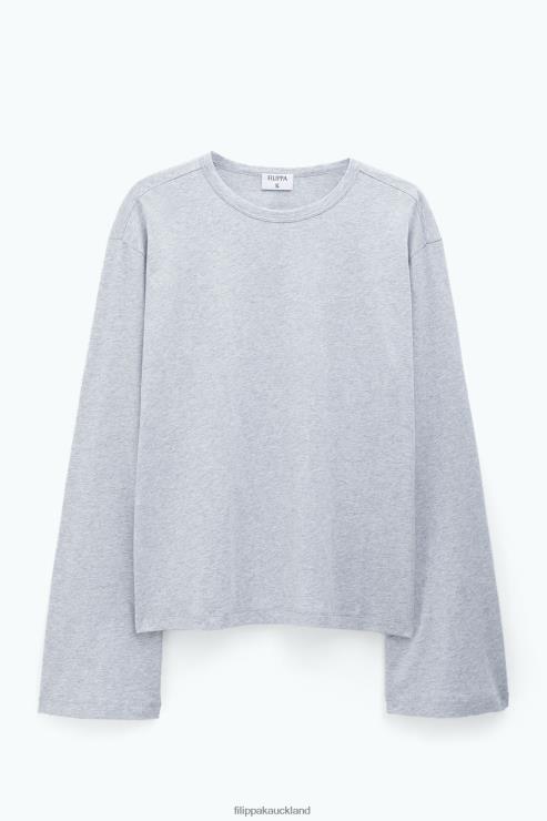 Women Filippa K Light Grey Mel. Cotton Longsleeve Top Apparel 66L84137