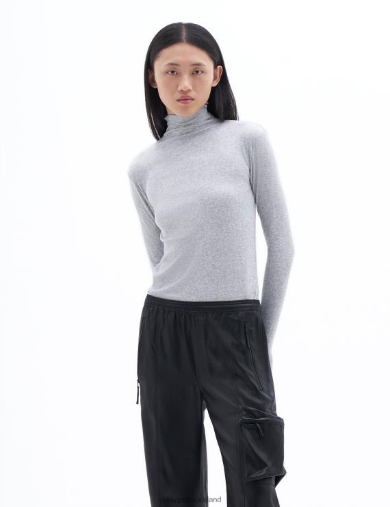 Women Filippa K Light Grey Melange Rib Mock Neck Top Apparel 66L84164