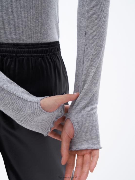 Women Filippa K Light Grey Melange Rib Mock Neck Top Apparel 66L84164