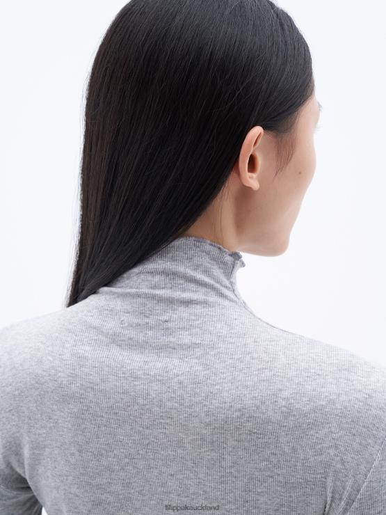 Women Filippa K Light Grey Melange Rib Mock Neck Top Apparel 66L84164