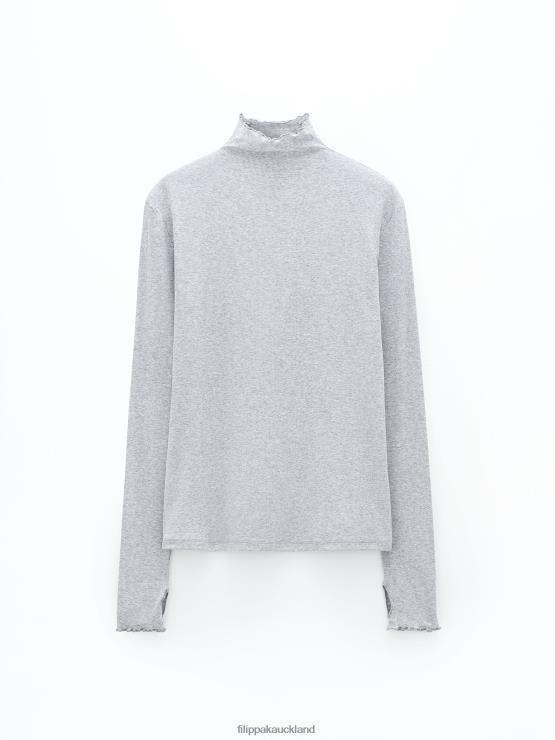 Women Filippa K Light Grey Melange Rib Mock Neck Top Apparel 66L84164