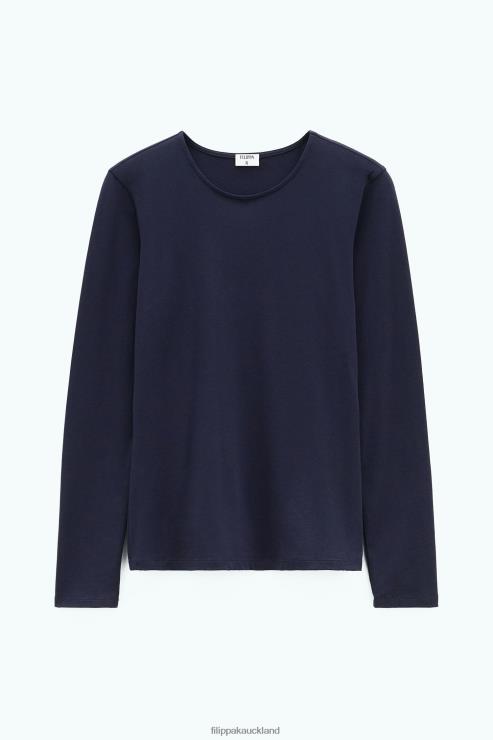 Women Filippa K Navy Cotton Stretch Long Sleeve Apparel 66L84135