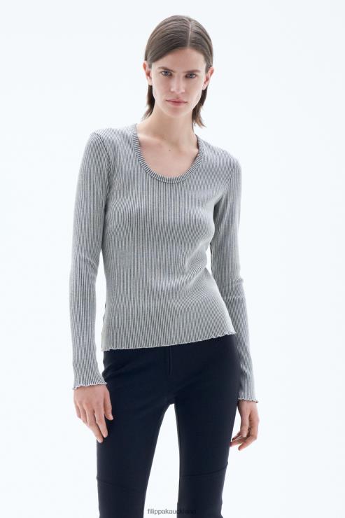 Women Filippa K Pearl Grey/Black Two Tone Rib Top Apparel 66L84148