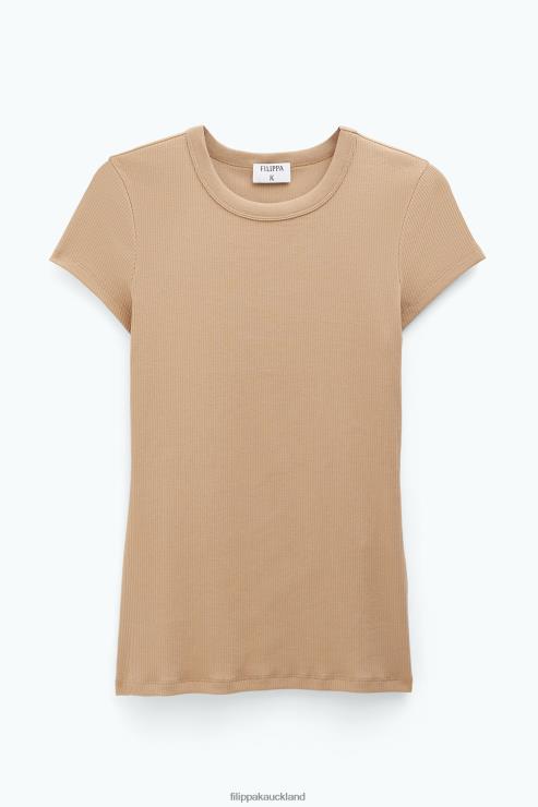 Women Filippa K Sand Beige Fine Rib Tee Apparel 66L84139