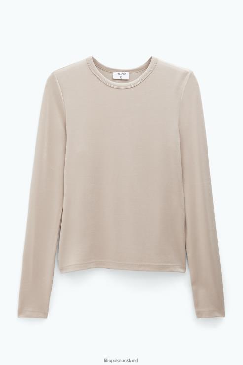 Women Filippa K Sand Beige Shiny Longsleeve Top Apparel 66L84131