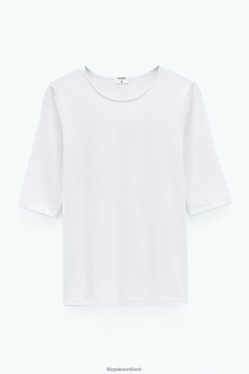 Women Filippa K White Cotton Stretch Elbow Sleeve Apparel 66L84141