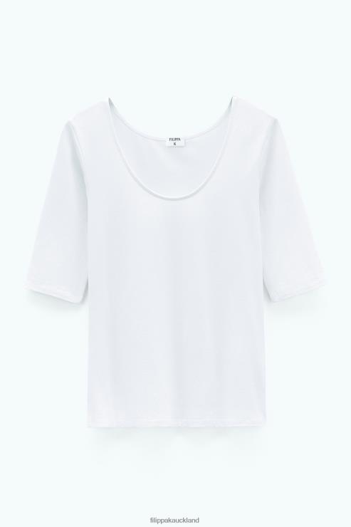 Women Filippa K White Cotton Stretch Scoop Neck Top Apparel 66L84156