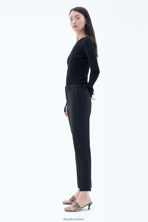 Women Filippa K Black Emma Cropped Cool Wool Trousers Apparel 66L84100