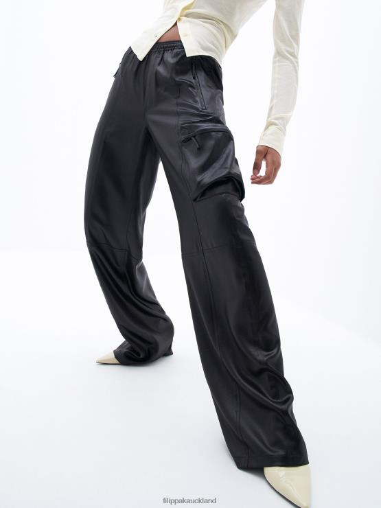 Women Filippa K Black Shiny Cargo Trackpants Apparel 66L84125