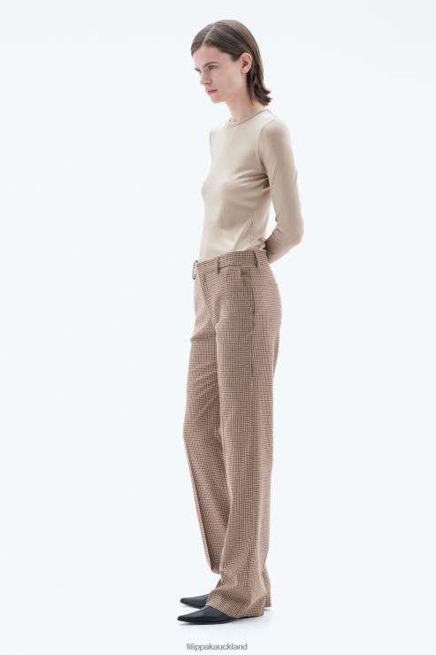 Women Filippa K Sand Beige/Brown Check Bootcut Check Trousers Apparel 66L84114