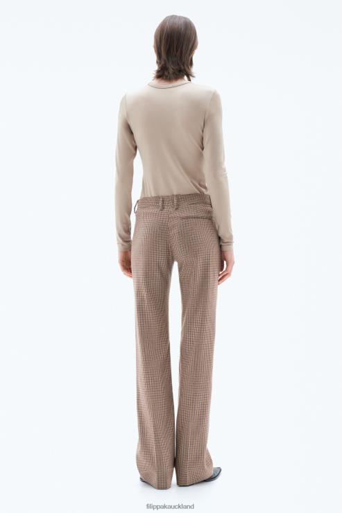 Women Filippa K Sand Beige/Brown Check Bootcut Check Trousers Apparel 66L84114