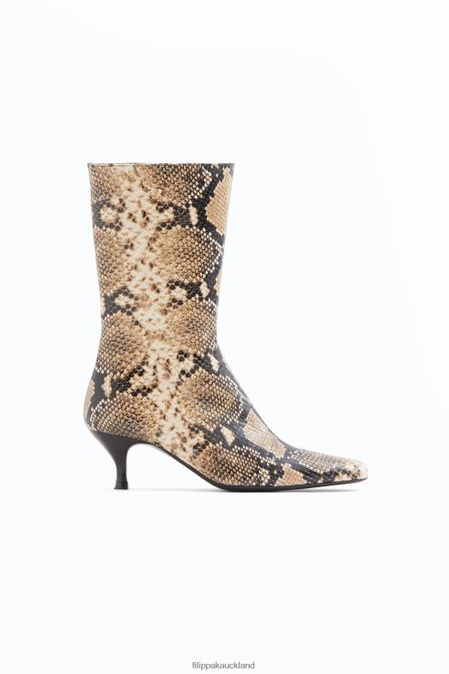 Women Filippa K Printed Beige Snake Square Toe Ankle Boots Shoes 66L84443