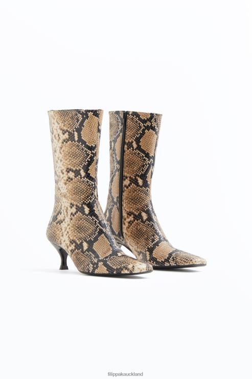 Women Filippa K Printed Beige Snake Square Toe Ankle Boots Shoes 66L84443