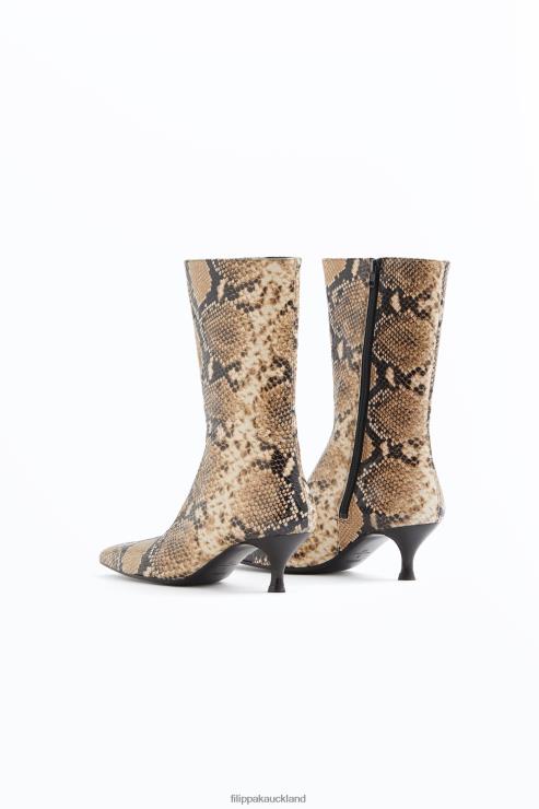Women Filippa K Printed Beige Snake Square Toe Ankle Boots Shoes 66L84443