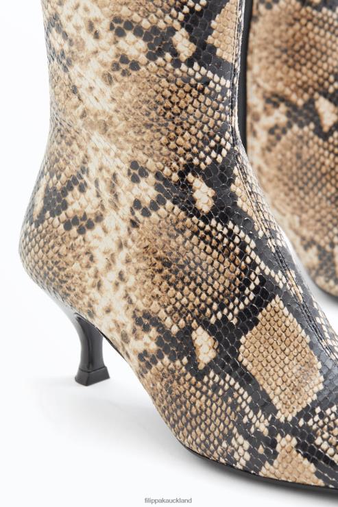Women Filippa K Printed Beige Snake Square Toe Ankle Boots Shoes 66L84443