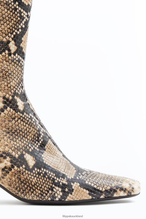 Women Filippa K Printed Beige Snake Square Toe Ankle Boots Shoes 66L84443