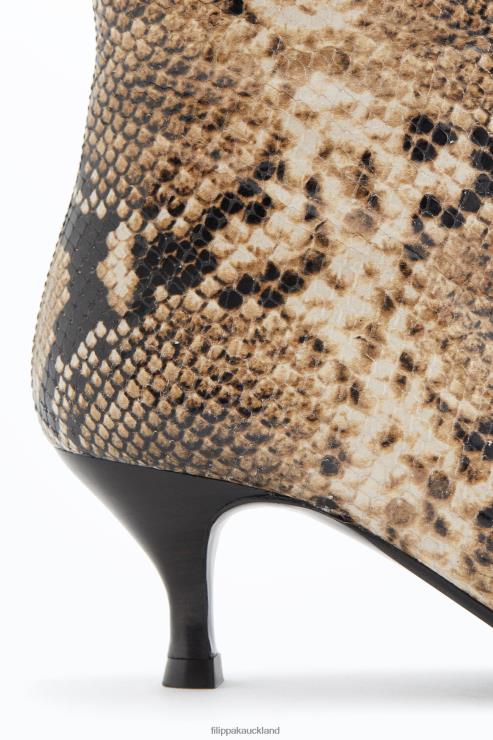 Women Filippa K Printed Beige Snake Square Toe Ankle Boots Shoes 66L84443